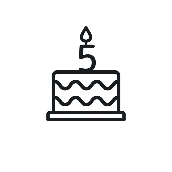 Icono Línea Pastel Cumpleaños Con Vela Número Vector — Vector de stock