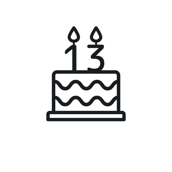 Birthday Cake Line Icon Candle Number Vector — Stock Vector