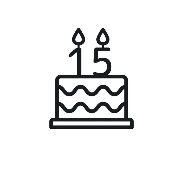 Birthday Cake Line Icon Candle Number Vector — Vettoriale Stock