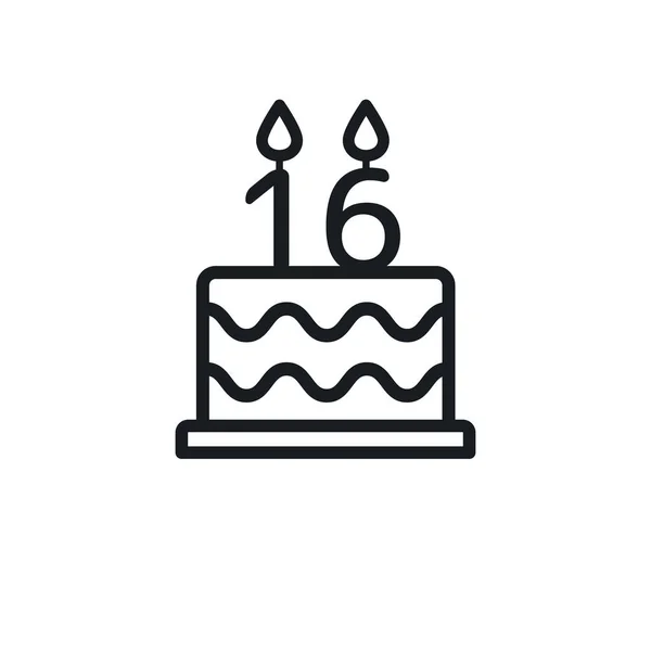 Birthday Cake Line Icon Candle Number Vector — Stock Vector