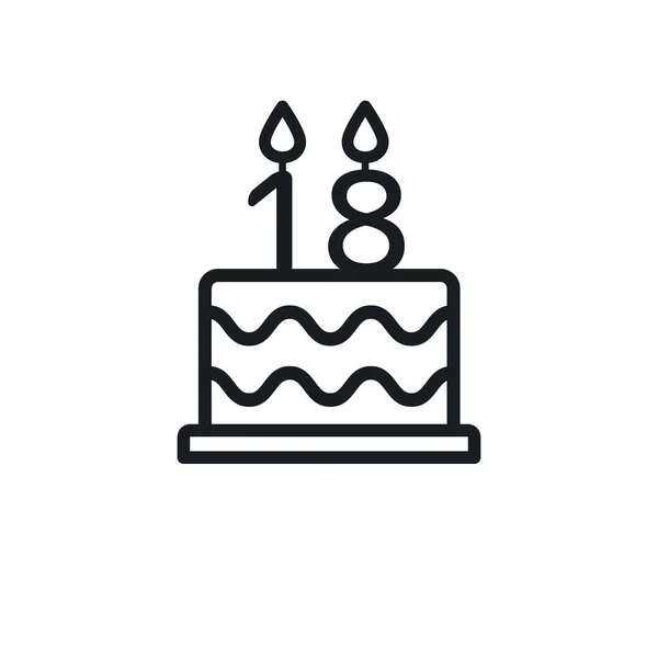 Birthday Cake Line Icon Candle Number Vector — Stockvektor