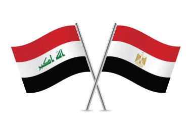 Irak ve Mısır bayrakları aştı. Beyaz arka planda Irak ve Mısır bayrakları. Vektör simgesi ayarlandı. Vektör illüstrasyonu.