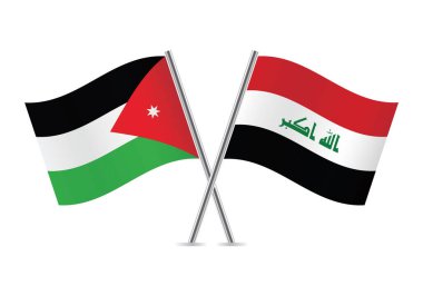 Jordan and Iraq flags. Jordanian and Iraqi flags isolated on white background. Vector illustration.