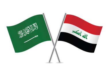 Saudi Arabia and Iraq flags. Saudi Arabian and Iraqi flags isolated on white background. Vector illustration.