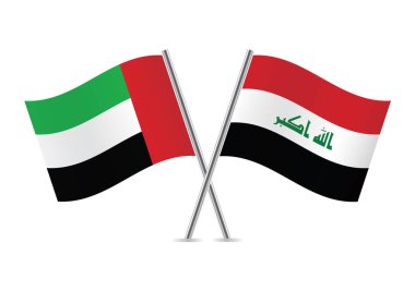 United Arab Emirates and Iraq flags isolated on white background. Vector illustration.
