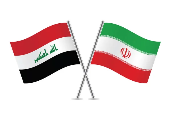 Banderas Irak Irán Banderas Iraquíes Iraníes Sobre Fondo Blanco Conjunto — Vector de stock