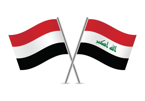 Yemen Iraq Flags Yemeni Iraqi Flags Isolated White Background Vector — Vector de stock
