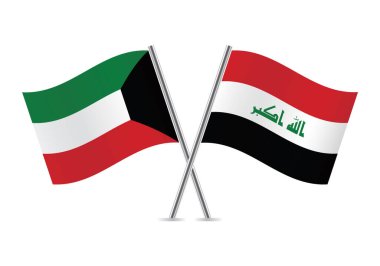 Kuwait and Iraq flags. Kuwaiti and Iraqi flags isolated on white background. Vector illustration.