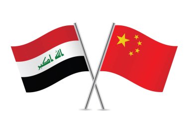Iraq and China flags. Iraqi and Chinese flags isolated on white background. Vector illustration.
