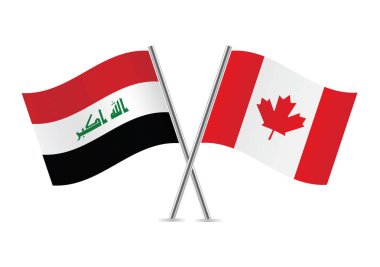 Irak ve Kanada bayrakları aştı. Beyaz arka planda Irak ve Kanada bayrakları. Vektör illüstrasyonu.