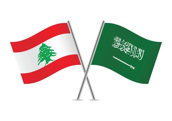 Lebanon Saudi Arabia Flags Lebanese Saudi Arabian Flags Isolated White — Vettoriale Stock