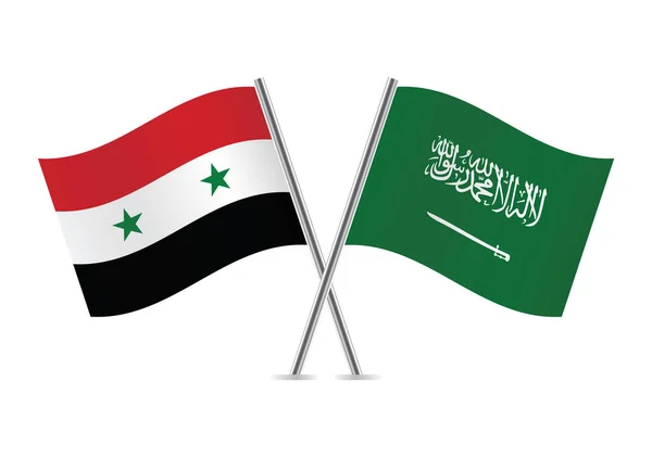 Syria Saudi Arabia Flags Syrian Saudi Arabian Flags Isolated White — Vector de stock