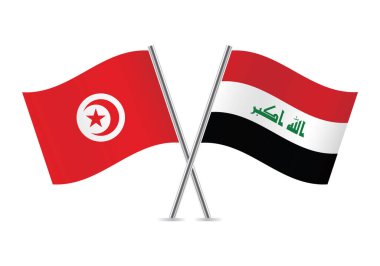 Tunisia and Iraq flags. Tunisian and Iraqi flags isolated on white background. Vector illustration.