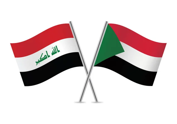 Irak Sudán Cruzaron Banderas Banderas Iraquíes Sudanesas Aisladas Sobre Fondo — Vector de stock