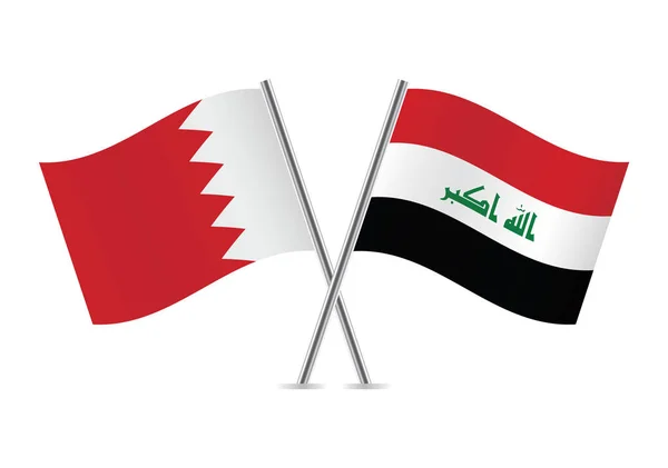Bahrain Iraq Flags Bahrani Iraqi Flags Isolated White Background Vector — Vector de stock