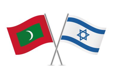 Maldives islands and Israel flags. Maldivian islands and Israeli flags, isolated on white background. Vector illustration.