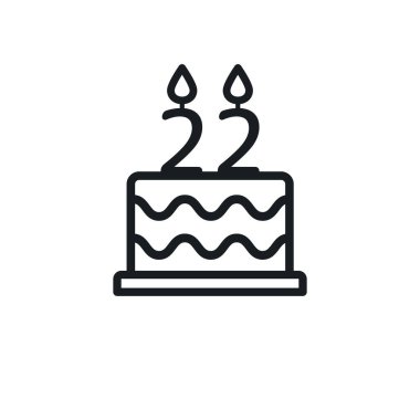 Birthday cake line icon with candle number 22. Vector.