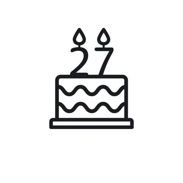 Birthday Cake Line Icon Candle Number Vector — Vettoriale Stock