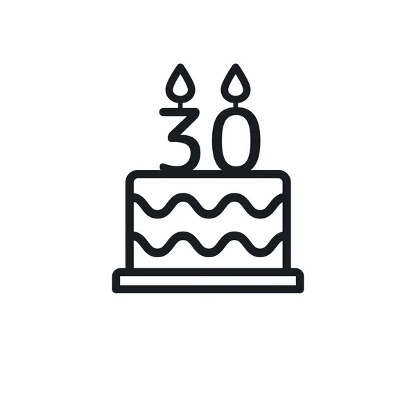 Birthday Cake Line Icon Candle Number Vector — Stock Vector