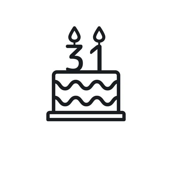 Birthday Cake Line Icon Candle Number Vector — Wektor stockowy