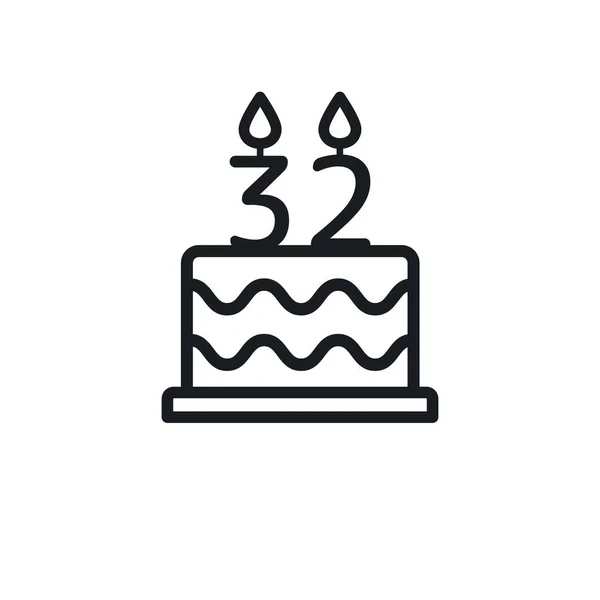 Birthday Cake Line Icon Candle Number Vector — Stock Vector