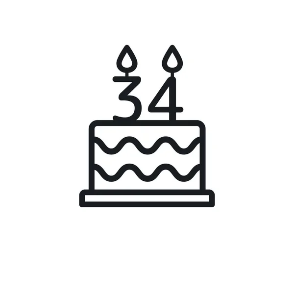 Birthday Cake Line Icon Candle Number Vector — Stockový vektor
