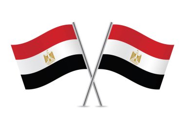 Mısır bayrakları aştı. Beyaz arka planda izole edilmiş Mısır bayrakları. Vektör simgesi ayarlandı. Vektör illüstrasyonu.