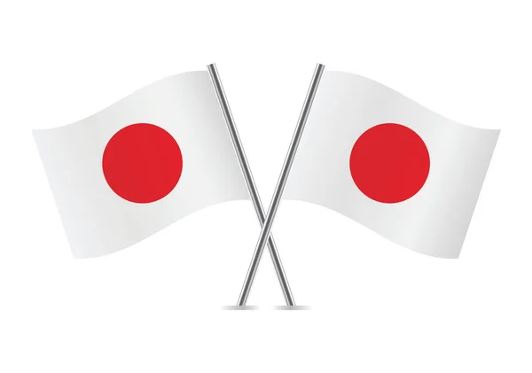 Japonia Skrzyżowała Flagi Japońskie Flagi Białym Tle Zestaw Ikon Wektorowych — Wektor stockowy