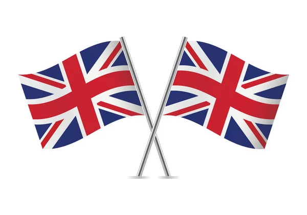 Gran Bretaña Cruzó Banderas Banderas Británicas Sobre Fondo Blanco Conjunto — Vector de stock