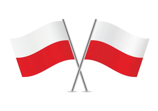 Polska Przekroczyła Flagi Polskie Flagi Odizolowane Białym Tle Zestaw Ikon — Wektor stockowy