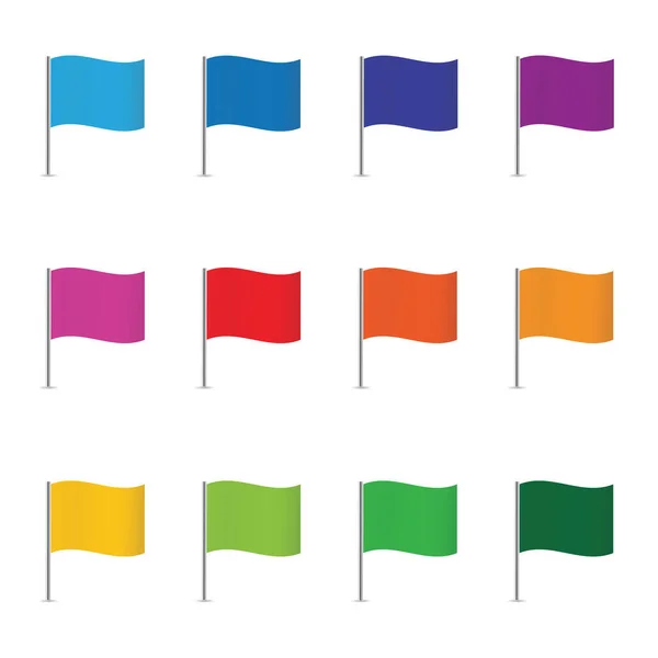 Colored Flags Pole Isolated White Background Yellow Green Purple Violet — Stock Vector