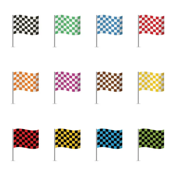 Barevné Kostkované Závodní Vlajky Vektorová Ilustrace — Stockový vektor