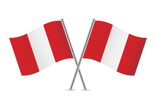 Peru Kreuzte Flaggen Peruanische Flaggen Auf Weißem Hintergrund Vektorsymbole Gesetzt — Stockvektor