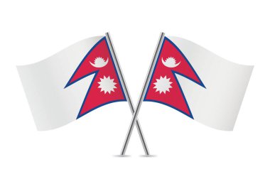 Nepal bayrakları. Beyaz arka planda Nepal bayrakları. Nepal Federal Demokratik Cumhuriyeti. Vektör simgesi ayarlandı. Vektör illüstrasyonu. 