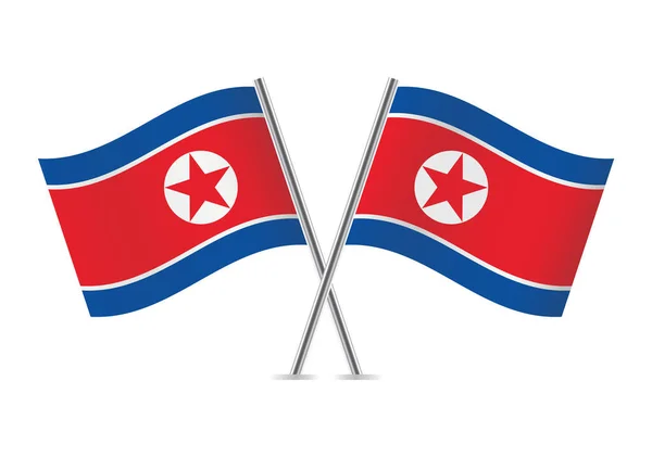 Corée Nord Croisé Les Drapeaux Drapeaux Nord Coréens Sur Fond — Image vectorielle