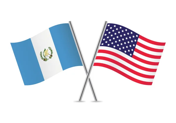 Republic Guatemala America Crossed Flags Guatemalan American Flags White Background — стоковый вектор