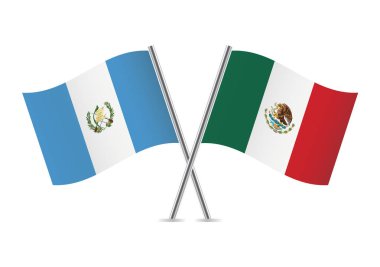 Guatemala Cumhuriyeti ve Meksika bayrakları aştı. Beyaz arka planda Guatemala ve Meksika bayrakları. Vektör simgesi ayarlandı. Vektör illüstrasyonu.