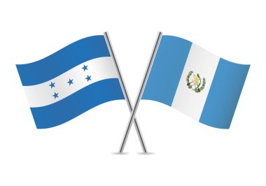 Honduras ve Guatemala Cumhuriyeti bayrakları aştı. Beyaz arka planda Honduras ve Guatemala bayrakları var. Vektör simgesi ayarlandı. Vektör illüstrasyonu.