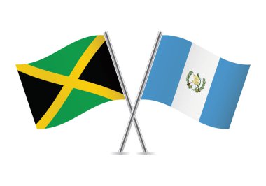 Jamaika ve Guatemala bayrakları aştı. Beyaz arka planda Jamaika ve Guatemala bayrakları var. Vektör simgesi ayarlandı. Vektör illüstrasyonu.