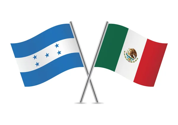 Honduras Und Mexiko Kreuzten Flaggen Honduranische Und Mexikanische Flaggen Auf — Stockvektor