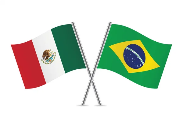 Mexiko Und Brasilien Kreuzten Flaggen Mexikanische Und Brasilianische Flaggen Auf — Stockvektor