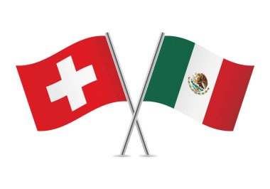 İsviçre ve Meksika bayrakları aştı. Beyaz arka planda İsviçre ve Meksika bayrakları. Vektör simgesi ayarlandı. Vektör illüstrasyonu.