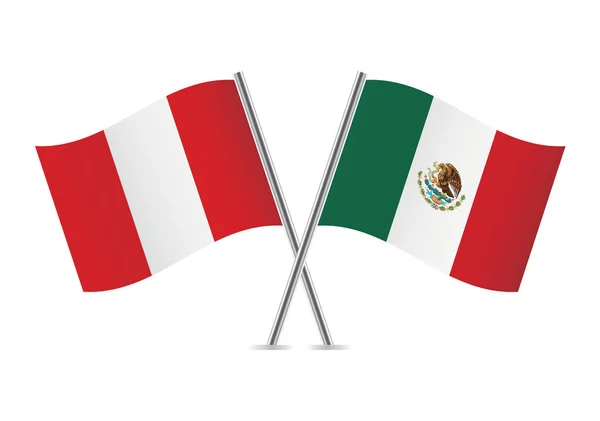Peru Und Mexiko Kreuzten Flaggen Peruanische Und Mexikanische Flaggen Auf — Stockvektor