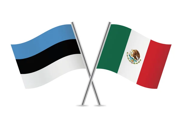 Estonia México Cruzaron Banderas Banderas Estonia México Sobre Fondo Blanco — Vector de stock