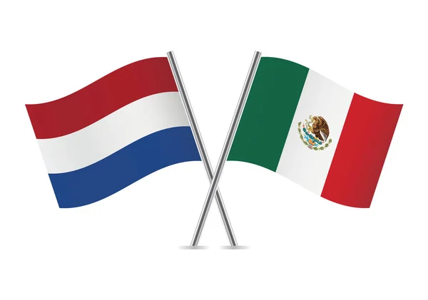 Die Niederlande Und Mexiko Kreuzten Flaggen Niederländische Und Mexikanische Flaggen — Stockvektor