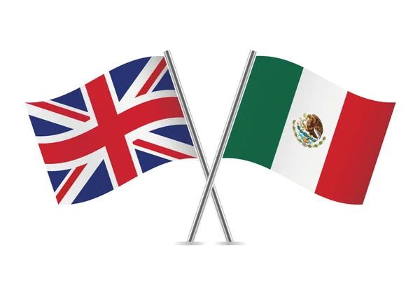 Großbritannien Und Mexiko Kreuzten Flaggen Britische Und Mexikanische Flaggen Sind — Stockvektor