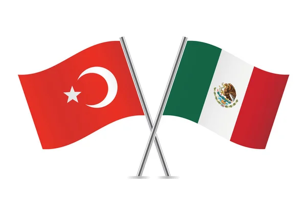 Die Türkei Und Mexiko Kreuzten Flaggen Türkische Und Mexikanische Flaggen — Stockvektor