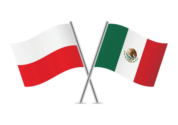 Polen Und Mexiko Kreuzten Flaggen Polnische Und Mexikanische Flaggen Sind — Stockvektor