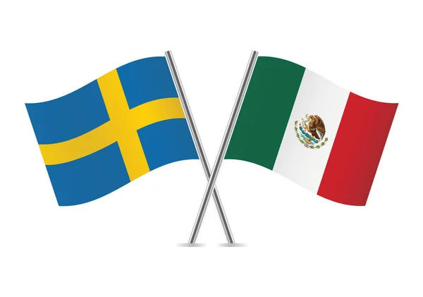 Sweden Mexico Crossed Flags Swedish Mexican Flags White Background Vector — стоковый вектор