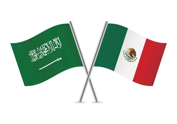 Saudi Arabien Und Mexiko Kreuzten Flaggen Die Flaggen Saudi Arabiens — Stockvektor